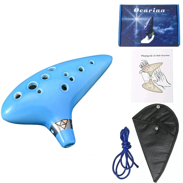 12 Delikli Alto C Seramik Ocarina - Bebek Mavisi