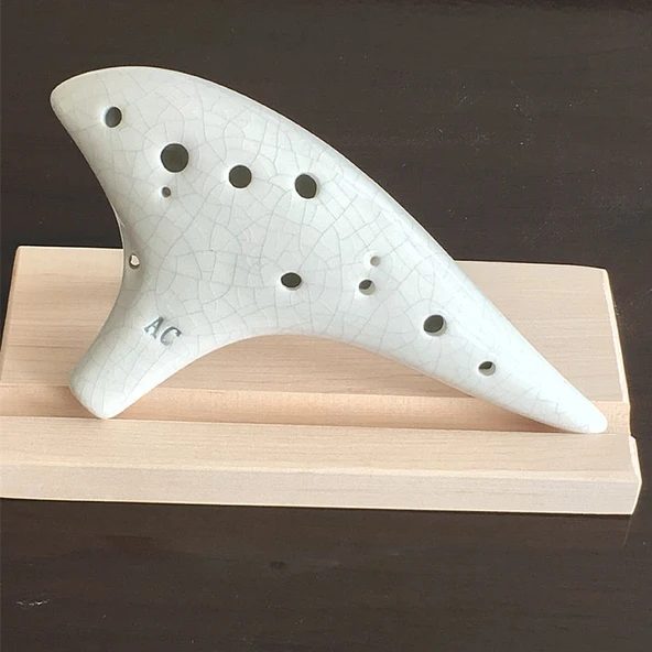 12 Delikli Alto C Seramik Ocarina Flüt - Beyaz