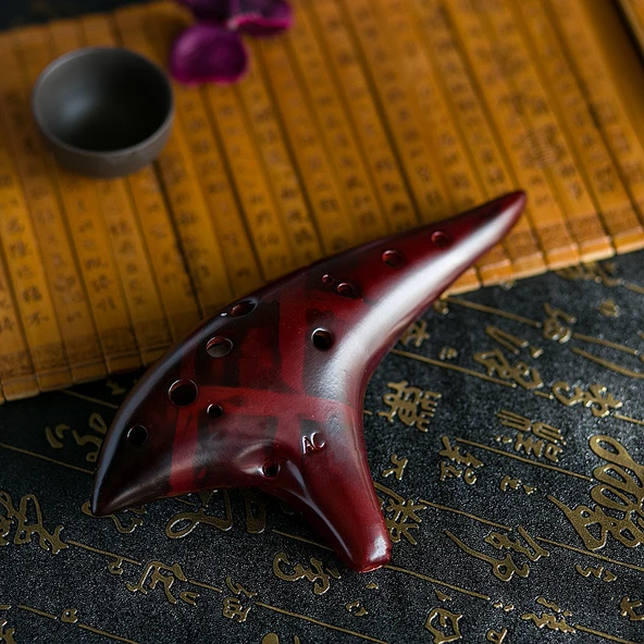 12 Delikli Alto C Seramik Ocarina Flüt - Kahverengi