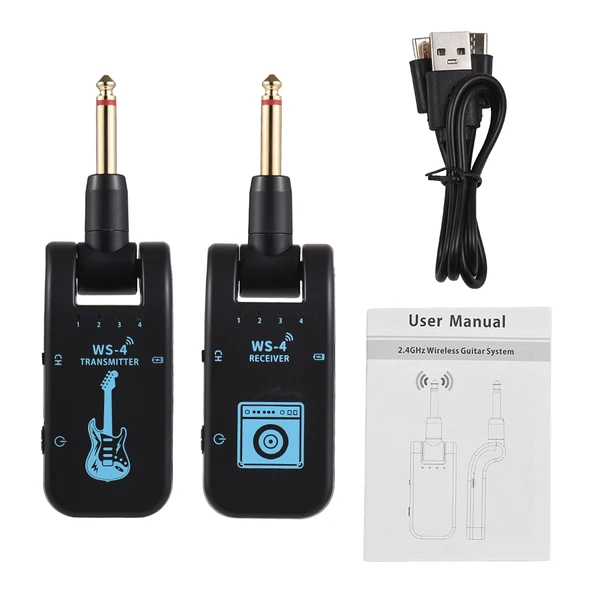 2.4G Kablosuz Gitar Sistemi - Şarj Edilebilir Verici Alıcı - Elektro Gitar Bas için - Siyah
