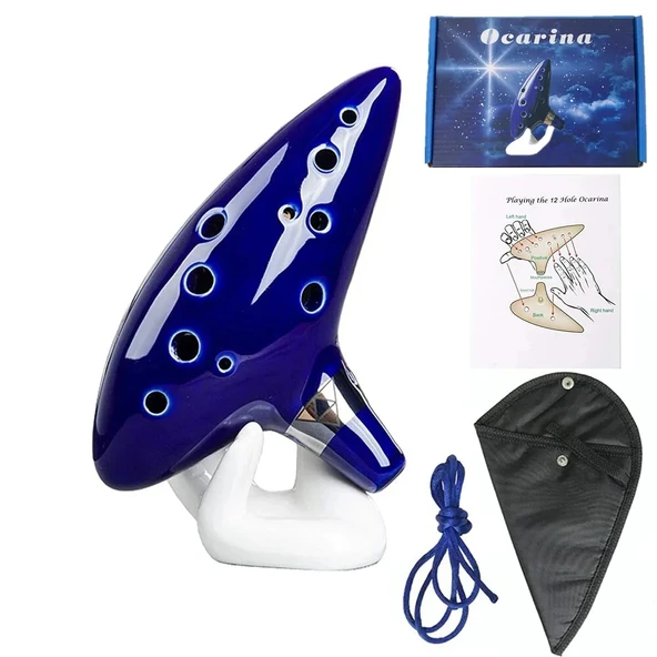 12 Delikli Alto C Seramik Ocarina - Mavi