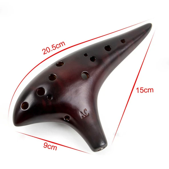 12 Delikli Alto C Seramik Ocarina Flüt - Kahverengi - 4