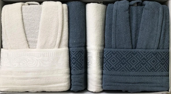 Royam Beril Pamuklu 6 Parça Aile Bornoz Seti Takımı