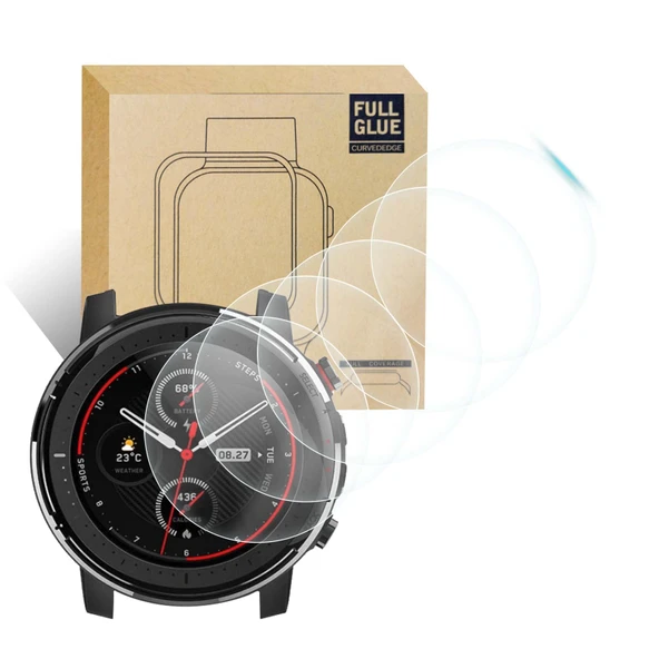 Amazfit Stratos 3 Ekran Koruyucu Temperli Cam - 9H Sertlik - Oleofobik Kaplama - 5 Adet