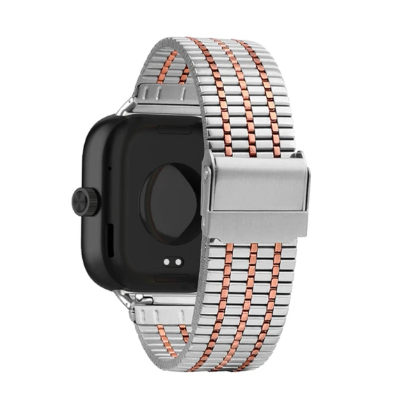 Xiaomi Redmi Watch 4 için Paslanmaz Çelik Örgü Kordon - Gümüş Rose Gold