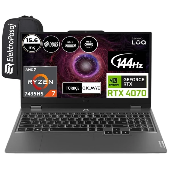 Loq 15ARP9 83JC00CUTR-EP52 Ryzen 7 7435HS 64 GB Ram 4 Tb SSD Freedos RTX4070 15.6" Full Hd + Elektropasaj Çanta