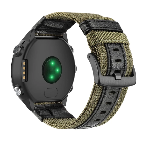 Garmin Forerunner 245/55/645/245 Music için Naylon Deri Kordon - Yeşil