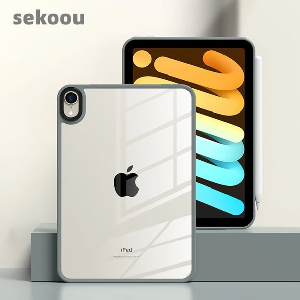 iPad Mini 7 (A17 Pro) 8.3 inç Şeffaf Arka PC Çerçeveli Koruyucu Kılıf - Siyah - 11