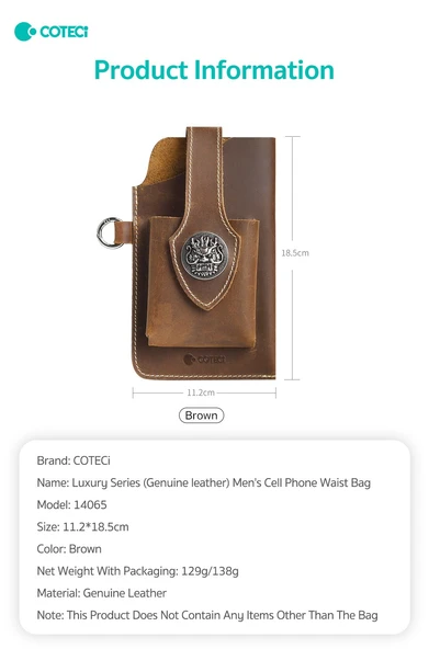 Lüks Hakiki Deri Erkek Telefon Bel Çantası - Kahverengi - 5