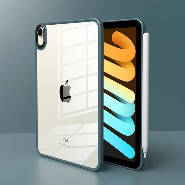 iPad Mini 7 (A17 Pro) 8.3 inç Şeffaf Arka PC Çerçeveli Koruyucu Kılıf - Beyaz - 12
