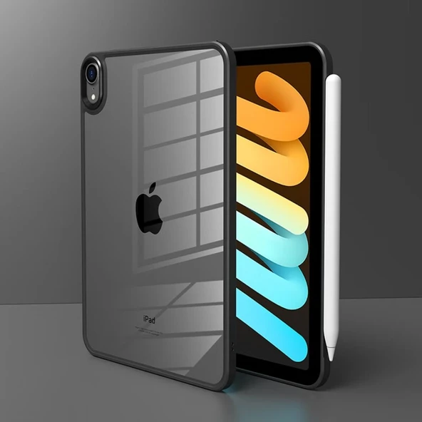 iPad Mini 7 (A17 Pro) 8.3 inç Şeffaf Arka PC Çerçeveli Koruyucu Kılıf - Siyah