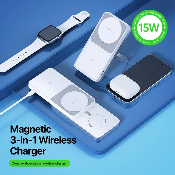 3'ü 1 Arada MagSafe Kablosuz Şarj İstasyonu - iPhone/Apple Watch/AirPods - Beyaz - 7