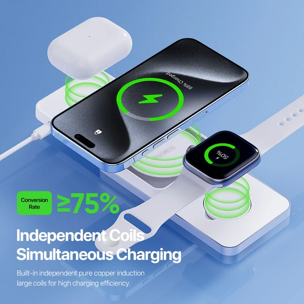 3'ü 1 Arada MagSafe Kablosuz Şarj İstasyonu - iPhone/Apple Watch/AirPods - Beyaz - 9