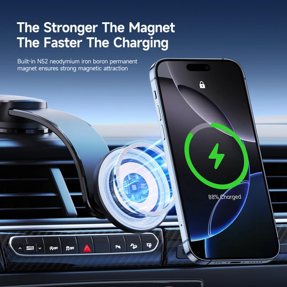 MagSafe Araç İçi Telefon Tutucu - Mıknatıslı - Gösterge Paneli - Siyah - 8