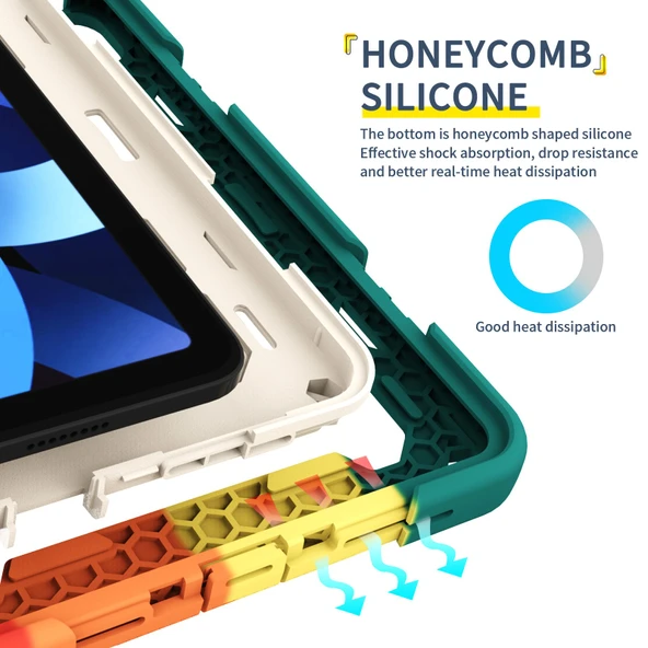 iPad 10.2-inç Uyumlu 3 Katmanlı Silikon PC Kılıf - 360° Dönen Halkalı - Gökkuşağı Pembe - 8