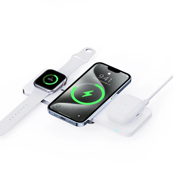 3'ü 1 Arada MagSafe Kablosuz Şarj İstasyonu - iPhone/Apple Watch/AirPods - Beyaz - 6