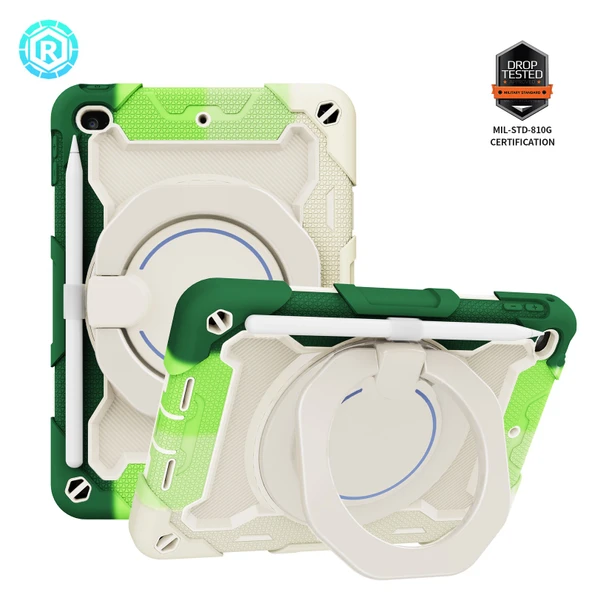 iPad Mini 4/5 7.9 inç Darbeye Dayanıklı Kılıf - Gökkuşağı Yeşil - Döner Halkalı - 2