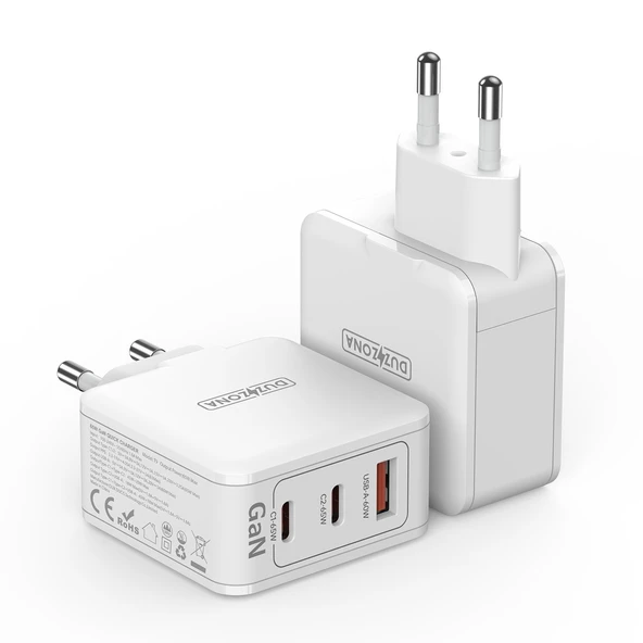65W 3 Portlu USB-C Hızlı Şarj Aleti - Beyaz - 2
