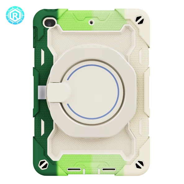 iPad Mini 4/5 7.9 inç Darbeye Dayanıklı Kılıf - Gökkuşağı Yeşil - Döner Halkalı