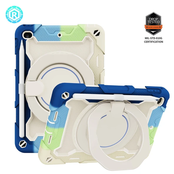 iPad Mini 4/5 7.9 inç Darbeye Dayanıklı Kılıf - Gökkuşağı Mavi - Döner Halkalı - 2