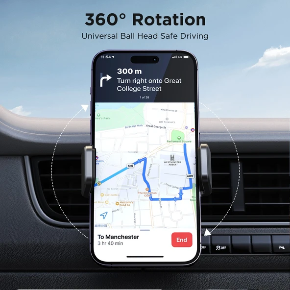 Hava Ventili Araç Telefon Tutucu - 4.5-6.7" Telefonlara Uygun - 360° Dönebilen - 9
