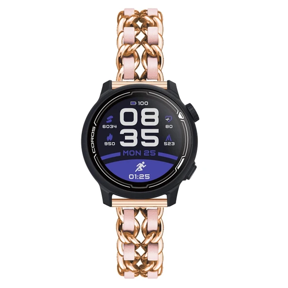 COROS PACE 2/APEX 42mm Metal Deri Kordon - Şampanya Pembe