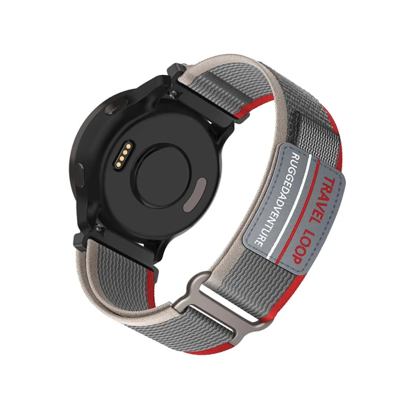 Garmin Vivomove 3/Vivoactive 5 Uyumlu Gri Kırmızı Renkli Örgü Naylon Kordon