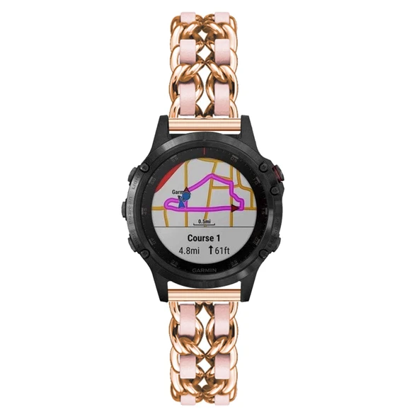 Garmin Forerunner 955/935/945 için Metal Deri Yedek Kayış - Şampanya Pembe