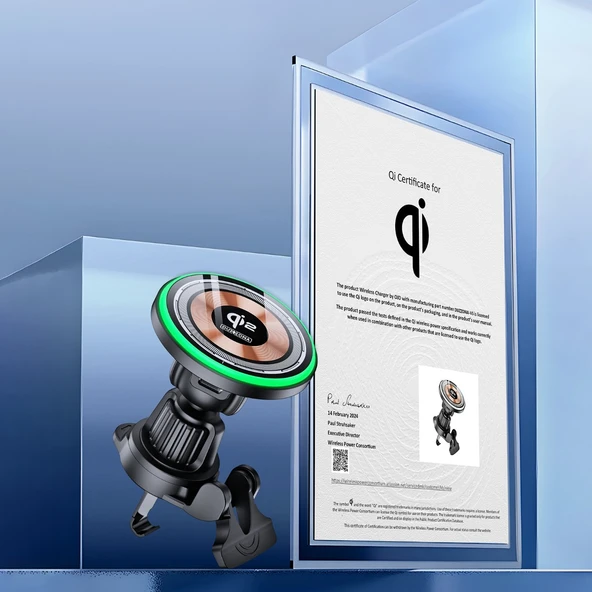 MagSafe Uyumlu QI2 Şeffaf Manyetik Araç İçi Telefon Tutucu - Siyah - 6