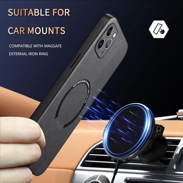 iPhone 11 Pro Lüks Deri MagSafe Kılıf - Kırmızı - Resim 6