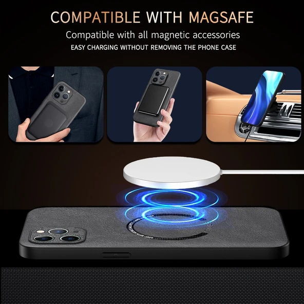 iPhone 11 Pro Lüks Deri MagSafe Kılıf - Kırmızı - Resim 7