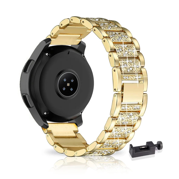Altın Taşlı Metal Saat Kordonu - Samsung Galaxy Watch 3 45mm
