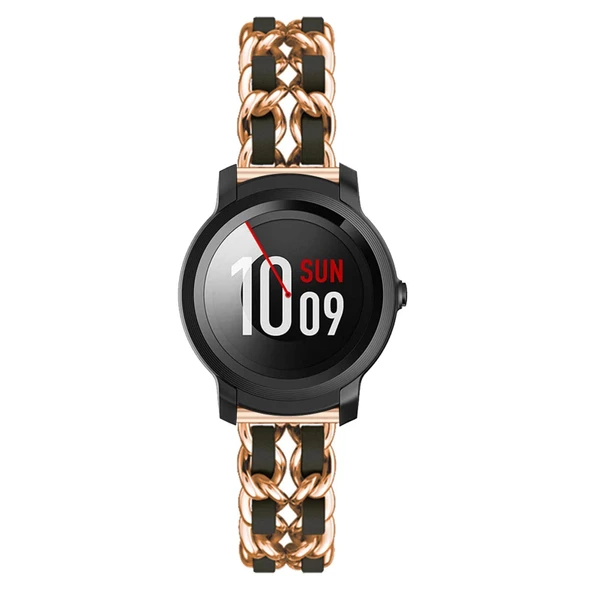 Ticwatch E2 için Metal Deri Yedek Kayış - Şampanya Siyah