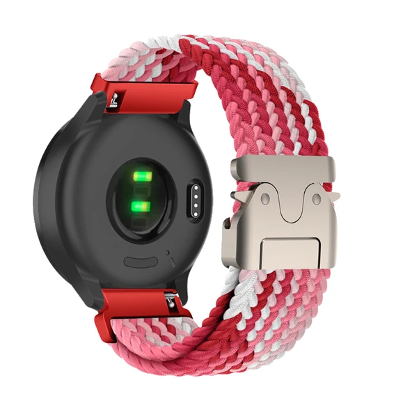 Garmin Vivoactive 4 için Pembe Beyaz Naylon Spor Loop Kordon
