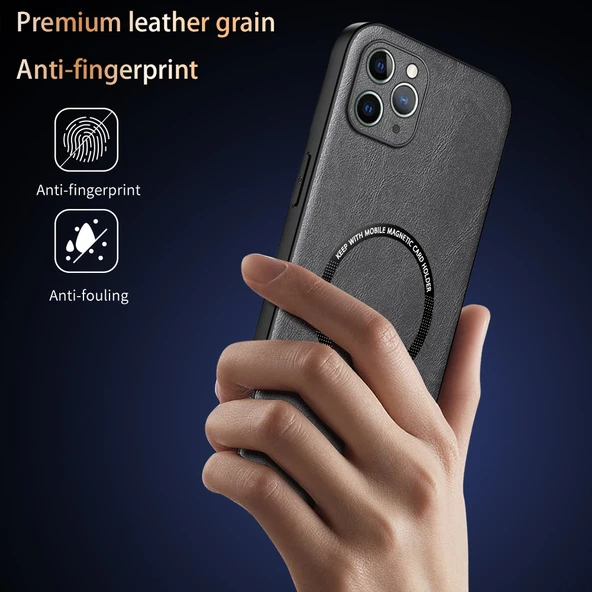 iPhone 11 Pro Lüks Deri MagSafe Kılıf - Kırmızı - Resim 8