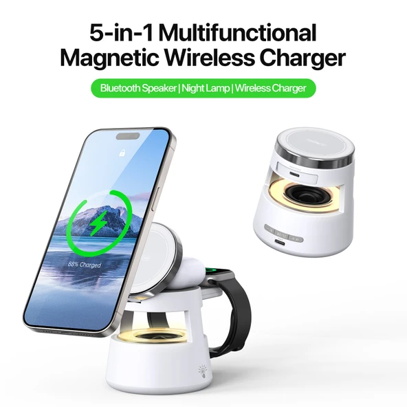 3'ü 1 Arada Kablosuz Şarj İstasyonu - iPhone, Apple Watch, AirPods - Beyaz - 5
