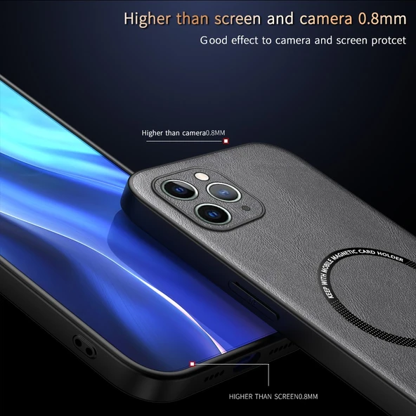 iPhone 11 Pro Lüks Deri MagSafe Kılıf - Kırmızı - Resim 9