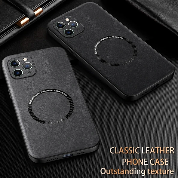 iPhone 11 Pro Lüks Deri MagSafe Kılıf - Kırmızı - Resim 5