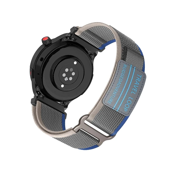 Amazfit GTR 2/2e/47mm Uyumlu Gri Mavi Renkli Velcro Kumaş Kordon