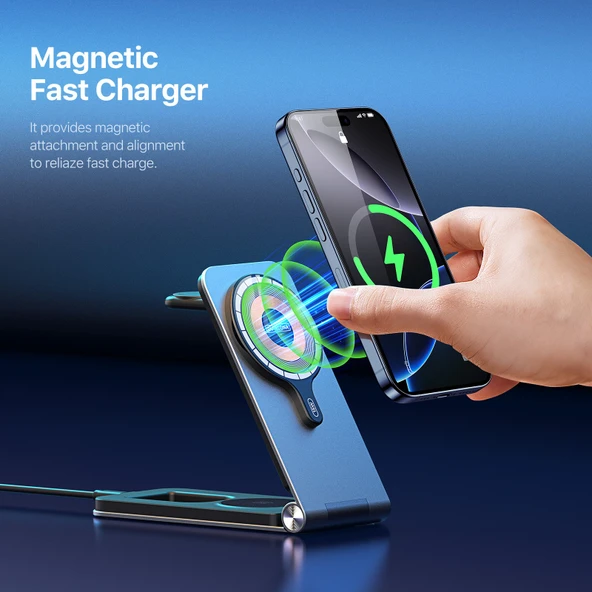 3'ü 1 Arada MagSafe Kablosuz Şarj İstasyonu - iPhone/Apple Watch/AirPods - Siyah - 9