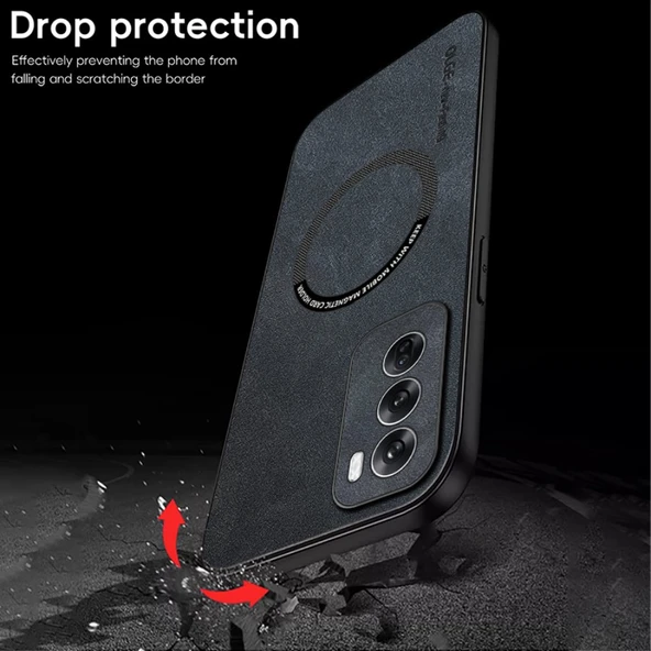 OPPO Reno12 Lüks Deri MagSafe Kılıf - Kot Mavisi - 7