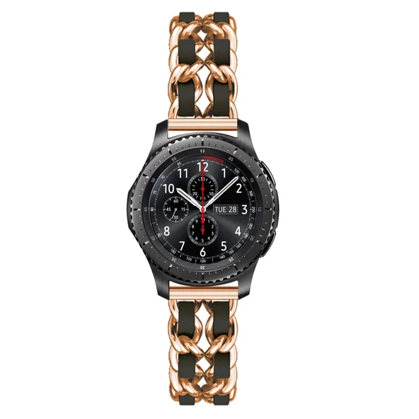 Metal Deri Samsung Galaxy Watch 46mm Kordon - Şampanya Siyah