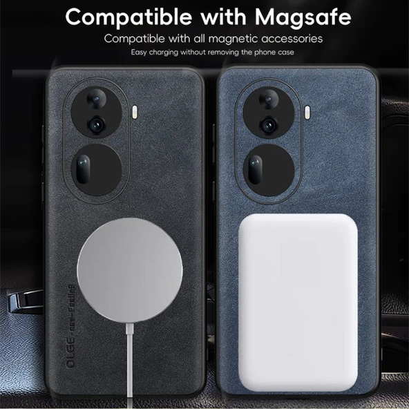 OPPO Reno11 Lüks Deri MagSafe Kılıf - Kot Mavisi - 5