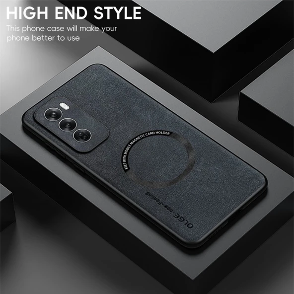 OPPO Reno12 Lüks Deri MagSafe Kılıf - Kot Mavisi - 2