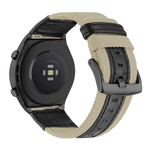 Xiaomi Mi Watch S1/S1 Active/S1 Pro Uyumlu Bej Naylon Deri Kordon