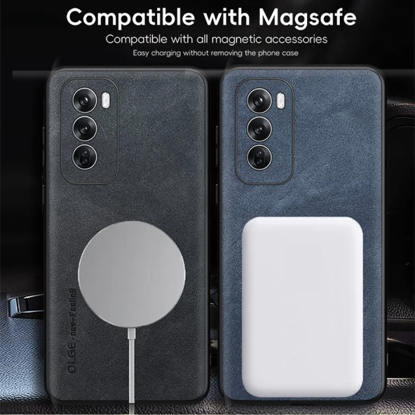 OPPO Reno12 Lüks Deri MagSafe Kılıf - Kot Mavisi - 5