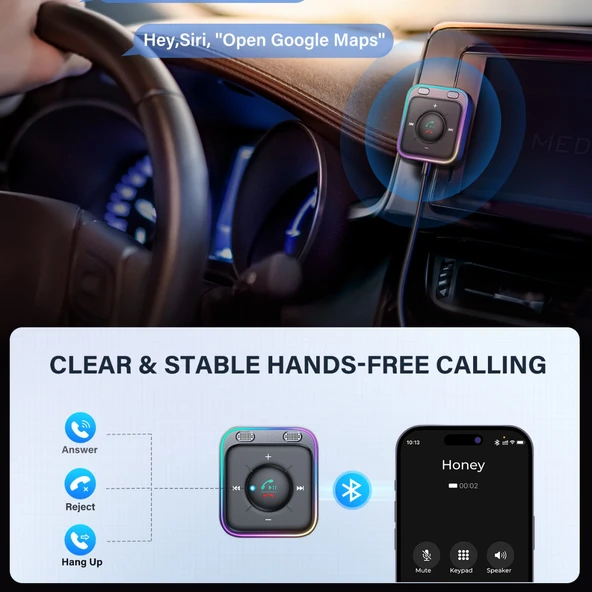 JOYROOM Bluetooth 5.3 AUX Araç Adaptörü - Çift Mikrofonlu Gürültü Önleme - JR-CB3 - 2