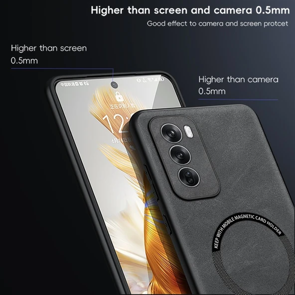 OPPO Reno12 Lüks Deri MagSafe Kılıf - Kot Mavisi - 8