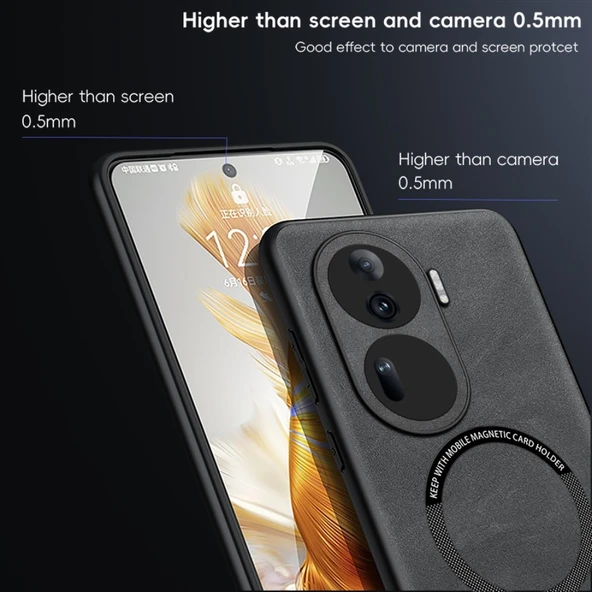 OPPO Reno11 Lüks Deri MagSafe Kılıf - Kot Mavisi - 8