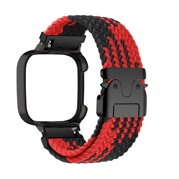 Xiaomi Mi Watch Lite için Manyetik Tokalı Naylon Spor Kordon - Kırmızı Siyah